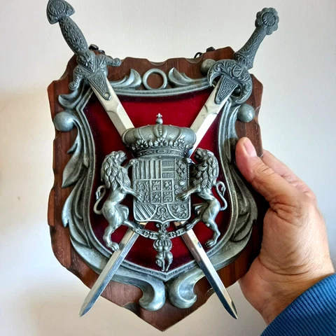Personalized Shield Wood Initial Coat Arms Medieval Wall Plaque Metal Decor Old Cover