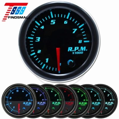 2" 52mm Digital Tachometer Tacho Gauge Meter Tinted 7 Color LED 0-8000 RPM DC12V - Image 1 of 4