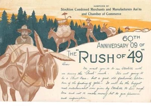 Gold Rush 60th Anniversary Stockton CA Mining Poster-Style 1909 Antique Postcard - Picture 1 of 2