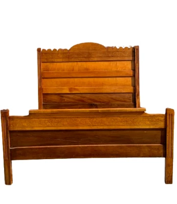 Antique Scallop Edged Victorian Wood Headboard & Footboard Bed - Twin - Image 1 of 4