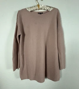 Eileen Fisher Sweater Small Silk Cashmere Ribbed Boat Neck Tunic Pullover Pink - Picture 1 of 8