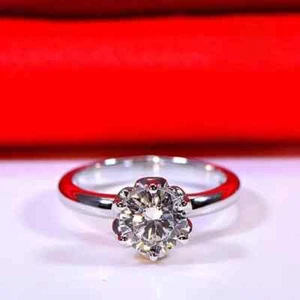 3.01 Cts Round Cut D VVS2 Lab Grown CVD Diamond Lotus Shape Ring 14k White Gold - Picture 1 of 11