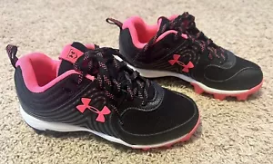 Under Armour Girls Pink And Black Soccer Cleats Shoes Size 2 - Picture 1 of 6