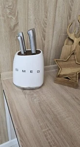 SMEG 7 Stainless steel products Knife block set 6 white knives and block, - Picture 1 of 7