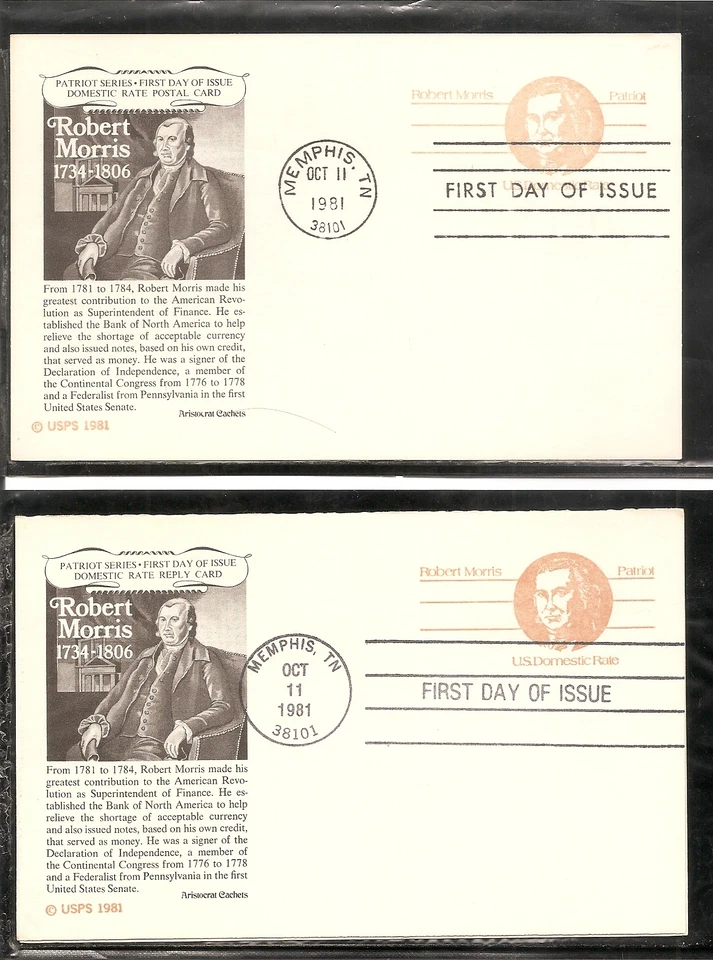 US SC # UX92-UY33 Robert Morris FDC. Aristocrat Cachet - Image 1 of 1