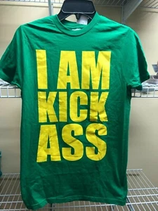 Camiseta "I Am Kick Ass" Verde con Letras Amarillas Película Superhéroe Hombres Mediana Nueva - Imagen 1 de 5