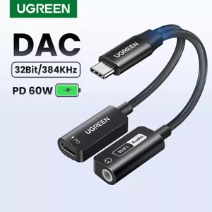 UGREEN USB C auf 3,5mm AUX Audio Kabel DAC Chip 60W PD QC 2 in 1 Ladeadapter - Bild 1 von 7