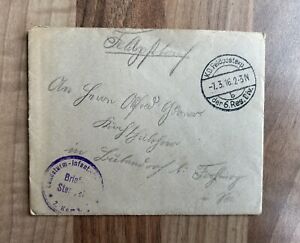 WW1 German Letter & Envelope. March 1916. On Active Service. Infantry Stamps