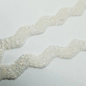 20mm White AB seed bead Ricrac wave BRAID embroidered ribbon trimming - Picture 1 of 1