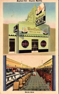CHEYENNE, WYOMING - MAYFLOWER CAFE - SPLIT-VIEW VINTAGE LINEN POSTCARD - Picture 1 of 2