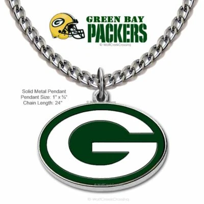 GREEN BAY PACKERS NECKLACE Steel Chain NFL  Football  ¾" x 1" Metal Logo' - Image 1 of 4