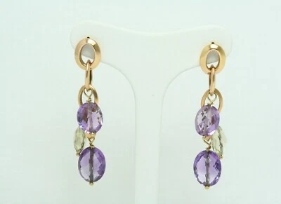 Orecchini pendenti da donna Ametista Viola e Verde e Oro Rosa 18 Kt nuovi - Immagine 1 di 4