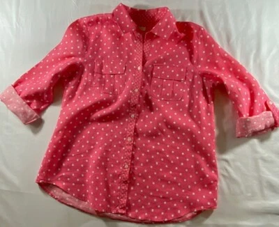 Charter Club Women’s M Blouse Luxury Linen Polka-Dot Button Down Roll Tab - Image 1 of 4