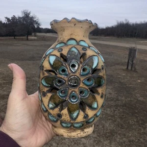 Portavelas de cerámica mexicana flor incienso recorte 8” azul turquesa aguamarina - Imagen 1 de 14