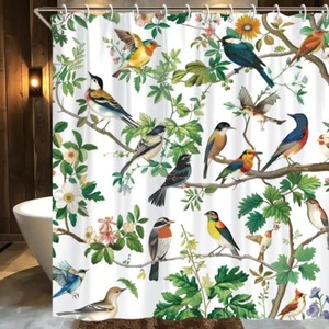 Bird Shower Curtain Nature Shower Curtains for Bathroom Birds on Tree Shower ... - Picture 1 of 7