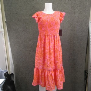 Melrose and Market Dress Womens Small Floral Ruffle Smocked Rose Garden Boho Sum - Picture 1 of 16