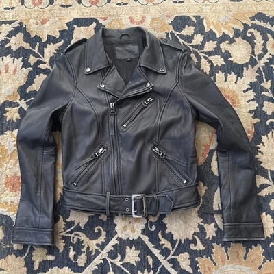 Chaqueta para mujer Linea Pelle negra de cuero suave con cremallera café motociclista talla pequeña Foto 1 de 4