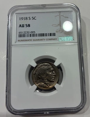 1918-S BUFFALO NICKEL AU58 NGC fulll horn - Image 1 of 4