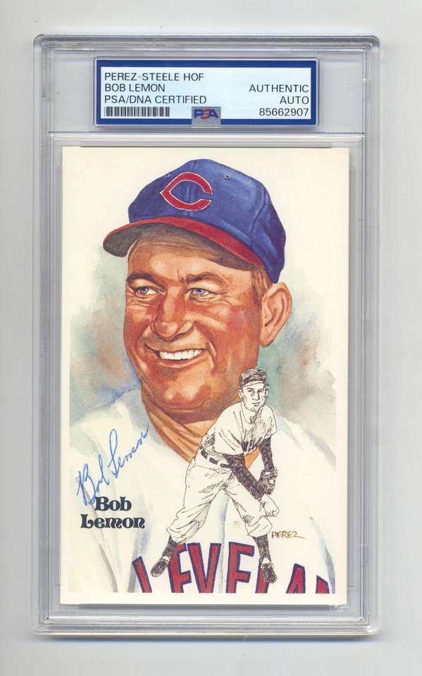 BOB LEMON  AUTOGRAPHED PEREZ STEELE POST CARD -   PSA/DNA Encapsulated - Image 1 of 1