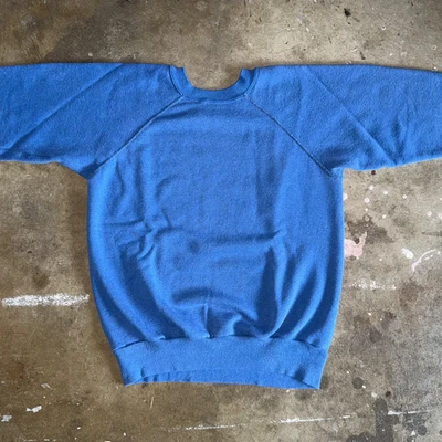 80s VINTAGE PERFECT BLANK PLAIN RAGLAN SWEATSHIRT ADULT SZ XS BLUE 70s - Image 1 of 4