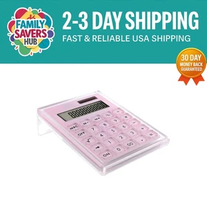 Practical Pink Acrylic Calculator Set with Non-Skid Stand – Home Office Chic - Picture 1 of 9