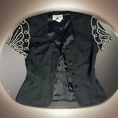 AJ Bari De Colección Traje Chaqueta Mujer 4 Negro Ajustado Imitación Perla Mangas Día a Noche Foto 1 de 4