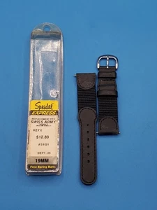 Speidel Express Swiss Army 19 mm Watch Band Bracelet Nylon Black Leather NOS - Picture 1 of 5