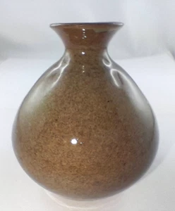 Vase bauchig  Keramik Ringel braun creme gesprenkelt klein und fein - Bild 1 von 8