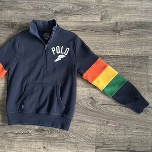 Polo Ralph Lauren Kids Quarter Zip Cotton Pullover Sweater Size M 10-12 Jacket - Picture 1 of 6