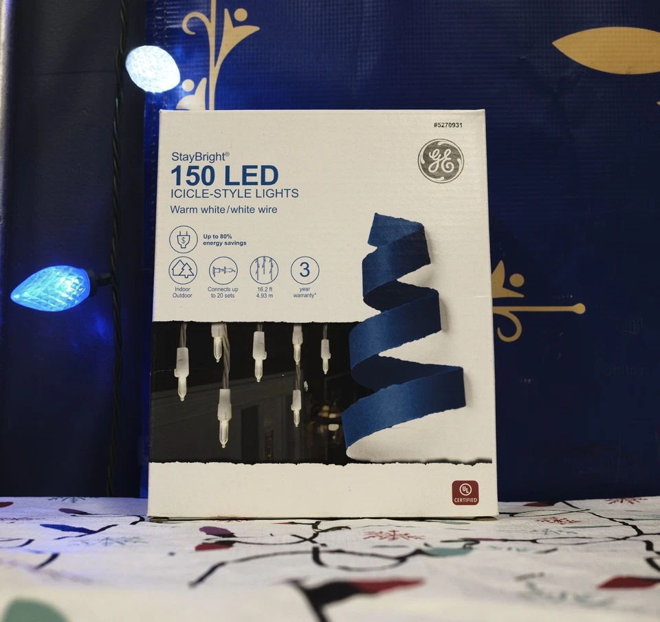 GE Staybright 150 LED Icicle-Style Lights, Warm White / White Wire  (1 Box) - Image 1 of 1