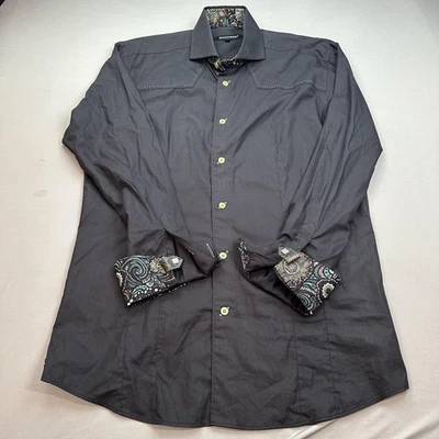 Bogosse Shirt Mens 3 Fits L Black Aramis 02 Contrast Paisley Cuffs Logo Buttons - Image 1 of 4