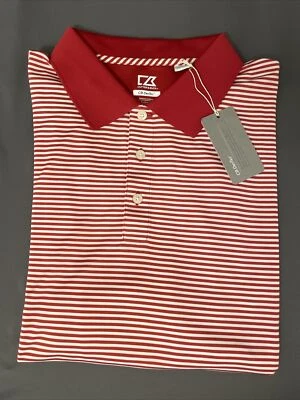 Cutter & Buck Golf Shirt Polo Dry Tec 1XB Red White Striped NWT MSRP $75 - Image 1 of 4