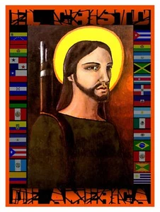 709. Póster de diseño religioso político. Cristo de América. Banderas.Cristo. Arte latino - Imagen 1 de 1