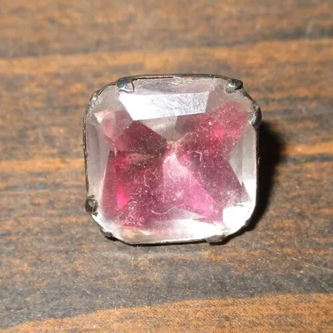 ANTIQUE 1700's SILVER PRONG SET STUART CRYSTAL & PINK RED BREECHES BUTTON - 1/2" Cover