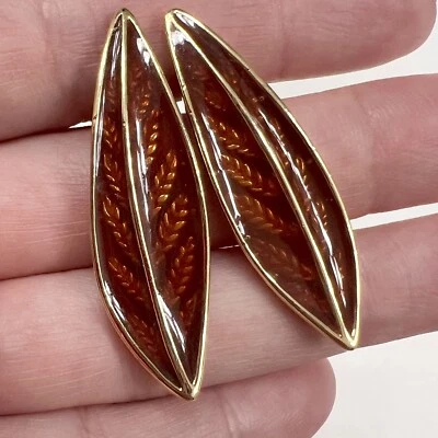 Pendientes Orejas de Trigo Naranja Esmalte Firmado TRIFARI RAROS De Colección Foto 1 de 3