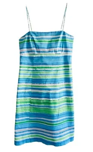 Nine West Streifenkleid mit Schnürung Damen Größe 2 Blau Spaghettiträger Schlankmacher - Bild 1 von 7