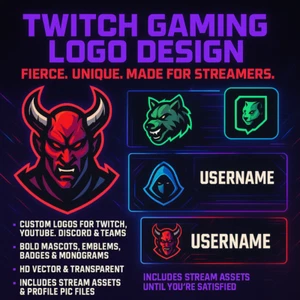 Diseño de logotipo de juego personalizado | Twitch, YouTube, Esports | Servicio Premium - Imagen 1 de 6