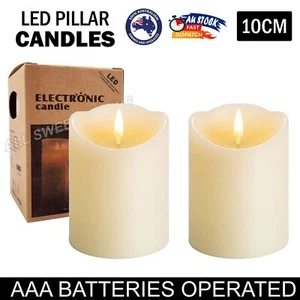 2 x Flameless LED Pillar Candles Battery Operated Flickering Candle 10cm AU - Picture 1 of 10