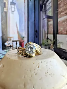 ESTATE 14k Yellow Gold CZ Band COCKTAIL Ring - Picture 1 of 14