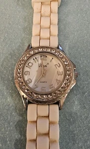 Womens wristwatch with Crystal Embedded Bezel and White Silicone Band, Vivani - Picture 1 of 4