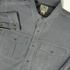 LL Bean Performance Button Up Shirt Men's L Grey Check Slightly Fitted Outdoors - Picture 1 of 8