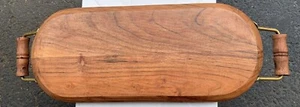 Solid Wood Oval Shape Tray with Metal Handle - Picture 1 of 2