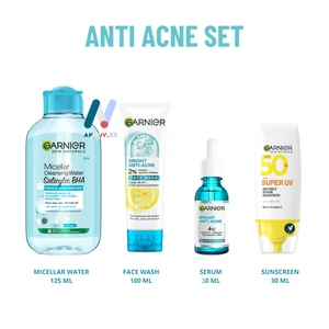 GARNIER Anti Acne SET 4 Micellar Face Wash Serum Sunscreen SPF50+ PA++++ Bright - Picture 1 of 64