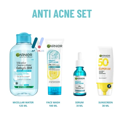 GARNIER Anti Acne SET 4 Micellar Face Wash Serum Sunscreen SPF50+ PA++++ Bright - Image 1 of 4
