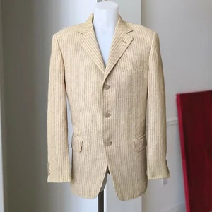 GIANNI VERSACE beige w/ brown stripe linen 3 button blazer size IT 50  - Picture 1 of 12