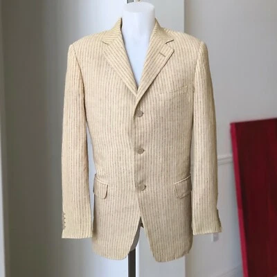 Blazer GIANNI VERSACE beige con rayas marrón lino 3 botones talla IT 50  Foto 1 de 4