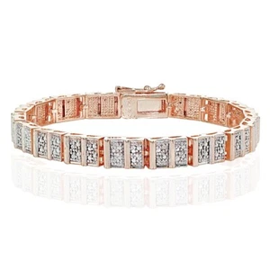 Genuine Diamond Accent Rectangle and Bar Tennis Bracelet in Rose Gold Tone - Picture 1 of 3
