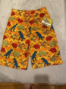 NWT Plaid Fish Boys Dinosaur Yellow Swim Trunks Shorts Bathing Suit Size 7 New - Picture 1 of 2