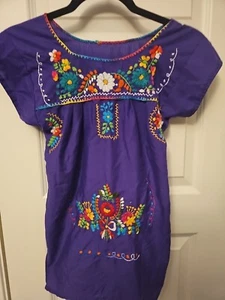 PURPLE Mexican Dress Mini SLEEVELESS Embroidered Handmade Knee Length Short - Picture 1 of 4