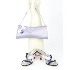 Pair of Guiseppe Zanotti heels with black and lilac satin straps, and blue heart - Picture 1 of 4